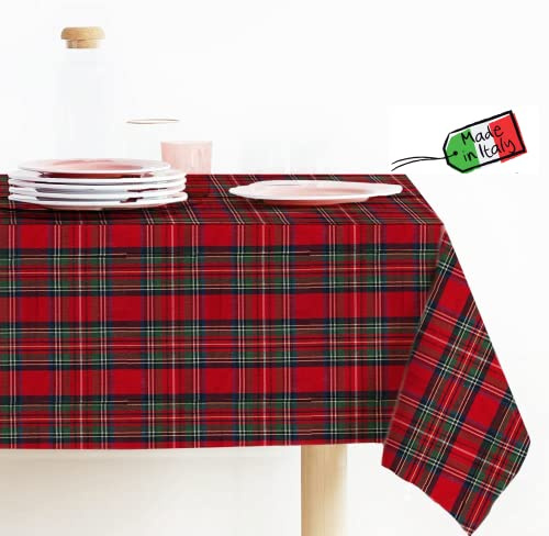 Riad Arredo Weihnachten Leinwand Rechteckig Stoff Original Lurex Tartan Hergestellt In Italien Natalizia Hergestellt In Italien (Rot, 140 x 300 cm - 14/16 Personen)