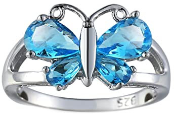 Lieson Ringe Frauen Weißgold, Damen Ring Verlobungsringe Vergoldet Schmetterling Freundschaftsringe Mädchen Tropfen Blau Zirkonia Ring Größe 62 (19.7)