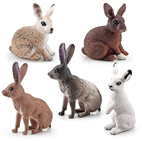 MasYosh Osterhase Figuren, 5 Stück Mini süße Hasenfiguren, Tier Hase Skulptur Ornament, Garten Rasenfiguren, Handwerk Bauernhof Kaninchen Modell Spielzeug, Geschenk für Kinder