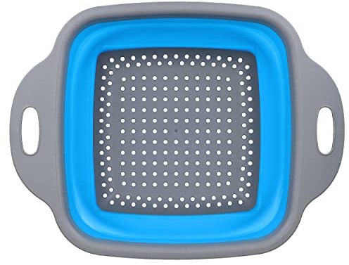 mumbi Mumbi_31628 - Colador de cocina plegable (18,5 cm de diámetro, cuadrado), color azul y gris