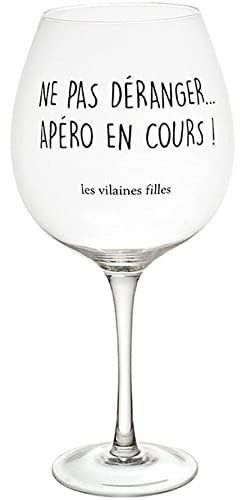 Les Vilaines Filles 41-VF-028 Verre à vin XL Carafe Verre à Pied géant 75cl Ne pas déranger Apéro en cours Transparent et noir Verre D11,7 x H25 cm