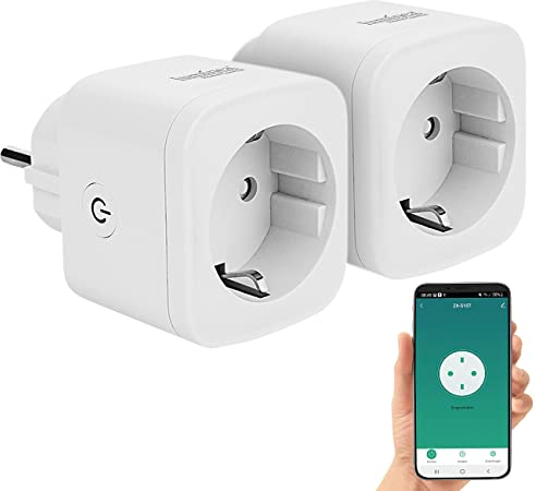 Luminea Home Control Schaltsteckdosen: 2er-Set WLAN-Steckdosen, Apple-HomeKit-zertifiziert, Sprachsteuerung (WLAN Steckdose Fernbedienung, WLAN Steckdose programmierbar, Tischsteckdose)