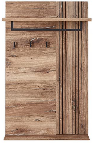 Stella Trading LINEA Garderobenpaneel in Flagstaff Oak Optik - Moderne Hutablage mit zuverlässigen Wandhaken für Jacken & Taschen - 82 x 134 x 30 cm (B/H/T)