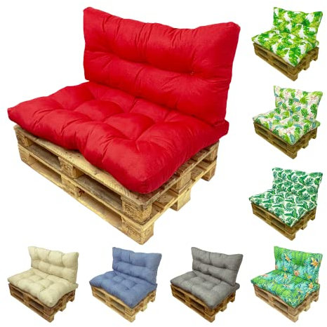 TIENDA EURASIA - Cojines para Palets, Diseño Moderno y Original Estampado, Conjunto de Jardin para Palet, 2 Piezas, Base Acolchada con Respaldo, Cojin Palet, Cojines para Palets Baratos (Rojo)