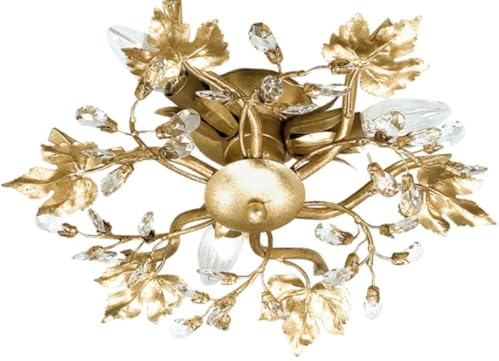 Casa Padrino Luxus Jugendstil Deckenleuchte Blätter Gold Ø 34 x H. 10 cm - Elegante Metall Deckenlampe mit Swarovski Kristallglas