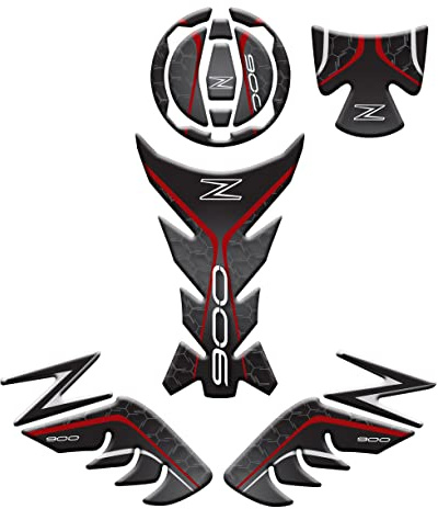 Kit protector de depósito frontal y lateral, protección tapón y compartimento para llave resinado adhesivo efecto 3D, compatible con Kawasaki Z900 v2 (rojo)