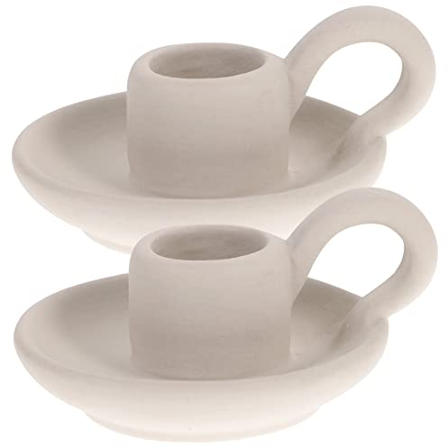Angoily 2PCS Taper Candle Holders, Candle Stick Holders with Handle, Decorative Ceramic Candle Holder for Halloween Christmas Dining Room Home Decoration Display (White)
