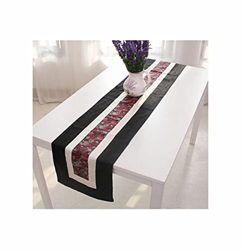 Skcess Tischläufer Hochzeit Schwarz, Tischläufer Deko Zweifarbige Blumen Baumwolle Tischläufer 35x200cm Hochzeit Tischdeko Weihnachtstischdeko
