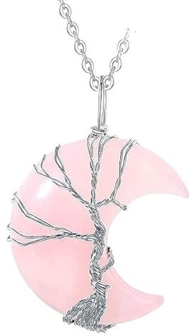 HXSCOO 7 Chakras Halskette Natürliche Monde Kristallstein Natürliche Heilung Reiki Quarz Anhänger Kette Halskette (Color : Rose Quartz)