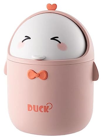 Greyoe Mini Bin - Small Desktop, Bedroom, Bathroom & Kitchen Trash Can - Portable, Cute Cartoon Style (Pink)