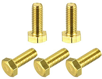 sourcing map Brass Hex Bolts, M6x16mm 5pcs Fully Thread Grade 4.8 Solid Brass Hexagon Head Bolt Machine Screws for Machinery