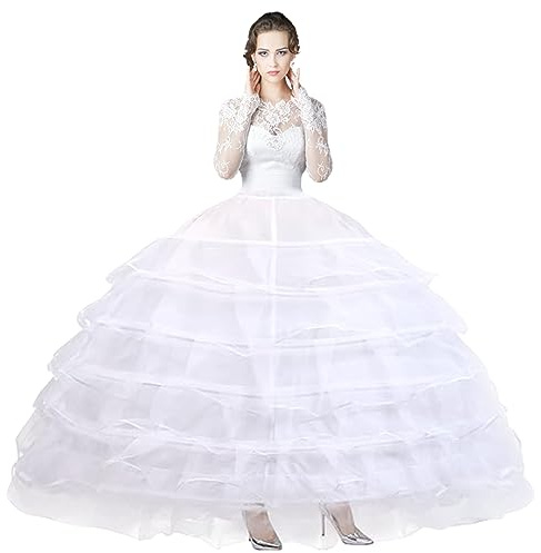 dgdgcool Petticoat 6 Hoop Skirt Tulle Crinoline Underskirt for Wedding Dress Floor Length Ball Gown Plus Size White