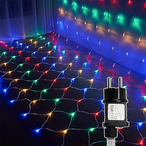 Sonnewelt 3x2m 200 LED Lichternetz Außen Lichterkette Netz Outdoor Lichterkette Netzlicht Weihnachtslichter Außenlichterkette Dekorative Lichterketten LED Lichternetz Outdoor, Farbig