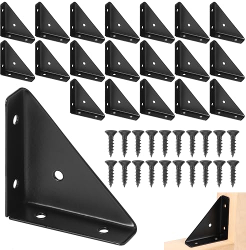 20 Stk Winkel Eckwinkel, 65x65 mm Eckverbinder Metall Schwarz Winkelverbinder für Schreibtischbettkante Möbelwinkel 90 Grad Verbindungsstütze mit 80 Schrauben, Schraubendreher