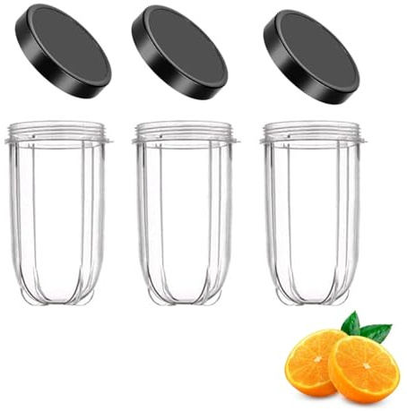 Felenny 3 tazas de repuesto de 16 onzas con tapa, taza grande de 250 W, tapa plana con tapa, compatible con licuadora Magic Bullet de 250 W