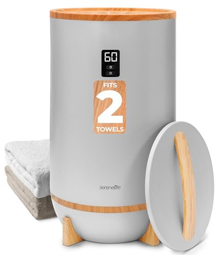 SereneLife Hot Towel Warmer Bucket w/ Customized Fragrance for Bathroom and Spa, Luxary Towel Heater Gift for Him or Her, Auto Shut Off, LED Display, Fits 2 Large Towels, Blankets, Bathrobes - Gray