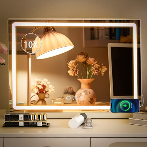 Guanglai Hollywood Vanity Mirror with LED Lights, 3 Color Modes Large Makeup Mirror with light, USB, Touchscreen Control, Tabletop Mirror for Dressing table, 80x55CM, White