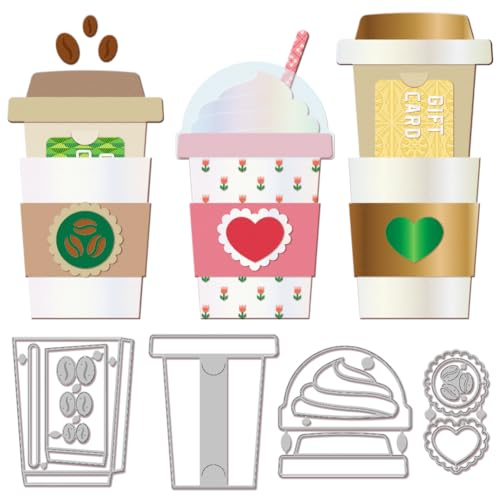 GLOBLELAND Coffee Cup Gift Card Holder Cutting Dies for Card Making Drink Label Metal Die Cuts Cutting Dies Template DIY Scrapbooking Embossing Paper Album Craft Decor