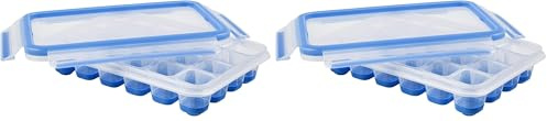 Emsa Bandeja para hielo con tapa hermética, Plástico, Azul, 33.6 x 17.2 x 27.5 cm (Paquete de 2)