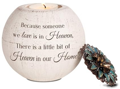 Pavilion Gift Company - A Little Bit of Heaven in Our Home – 10,2 cm runder Teelichthalter aus Terrakotta mit Metalldeckel in Erinnerung an den Verlust eines geliebten Menschen, Gedenken, Trauer,