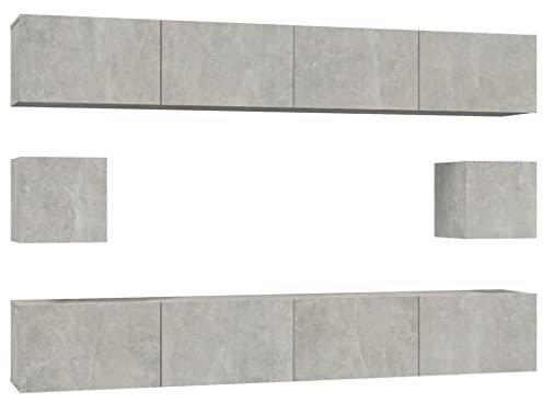DJEKA 6pz Parete Attrezzata Soggiorno Mobili TV Soggiorno Moderni Sospesi Set di Mobili Porta TV in Legno Multistrato Grigio Cemento