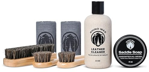 Rhino Wax - Tack Cleaning Kit (Saddle Soap + Leather Cleaner + Brushes + Cloths) Saddle Soap Kit for Deep Cleaning and Routine Tack Maintenance - Saddles Bridles Boots Reins Straps - USA Made