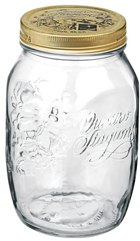 Bormioli Rocco Quattro Stagioni (6 Stück, Inhalt 1000 ml, Marmeladegläser goldfarben, Einmachgläser verschließbar, Deckel 70 mm) 79210, Glas, klar
