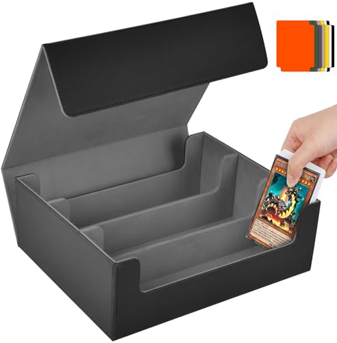Aolso Card Storage Box for Trading Cards, 1800+ PU Leather Commander Card Deck Case With 8 card dividers, Card Case Storage Box, Magnetic Closure Card Holder for Magic Game Cards (Black&Grey)