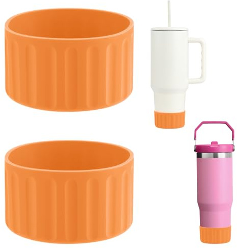Cosmos 2 Pcs Protective Silicone Boot, Compatible with Stanley 40oz 30 oz Tumbler, Anti-Slip Water Bottle Bottom Sleeve Cover Cup Bottom Bumper Accessories, Reduces Noise & Scratches (Orange)