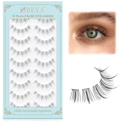 Obeyalash Faux Cils Manga 10 Paires de Cils Anime Cils Naturels Spiky Manga Lashes 100% Fait À La Main Faux Cils 3D False Eyelashes Ressemblent à des Grappes de Cils Individuels
