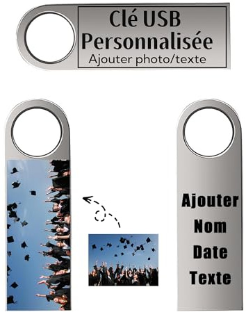 Cle USB - Clé USB Personnalisée avec Photo et Texte - USB 2.0 Drive Clef USB, 32Go/64Go/128Go - Haute Qualité et Transmission Rapide (A-32Go)