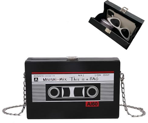 Jilskl Borsa in Catena, Borsa a Tracolla in PU Per Le Donne, Borsa a Forma di Radio, Retro Borsa a Tracolla Donna, Adatto Per Decorazioni Per Feste Disco Anni '80-'90, Nero - 19 x 5 x 12 cm