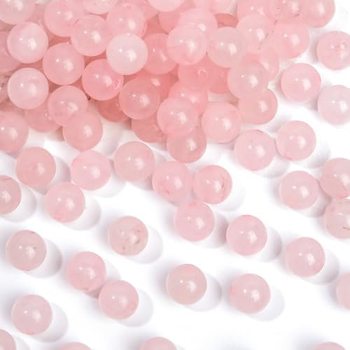 RUBY 45 Stück Naturstein Perlen Rosenquarz Edelstein Perlen 8mm Runde Natürliche Lose Perlen mit Loch Edelsteine zum Auffädeln für DIY Armband Halskette Schmuckherstellung