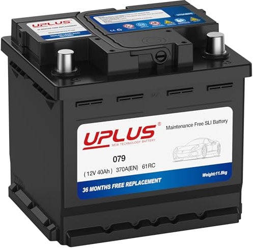 UPLUS 012 079 Car Battery, 12V 40Ah Maintenance Free Automotive Battery, 370A 61RC, for standard non-start-stop vehicles 207L x 175W x 190H(mm) type 012