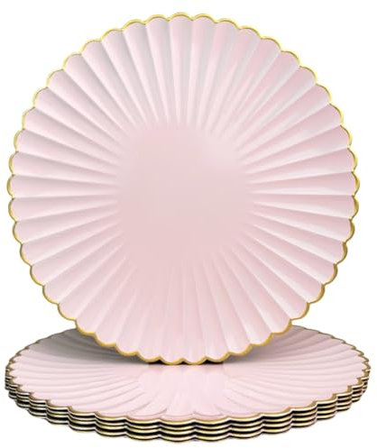 UOEKCS Pink Chargers for Dinner Plates, 13 Inch Plastic Charger Plates, Decorative Chargers for Wedding Party, Tabletop Decor. (Set of 6)