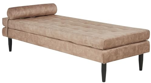 Beliani Chaiselongue Samtbezug beige Taupe gesteppt mit Kissen Metallgestell Ussel
