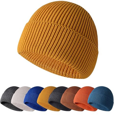 Enwokran Wintermütze Mütze Herren Damen Strickmütze Roll up Edge Cuffed Beanie Klassisches Design Herrenmütze Modern Weich Elastisch Haube Atmungsaktivem (Gelb)