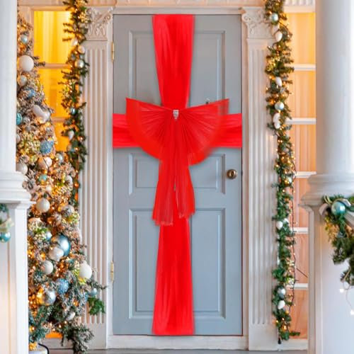 Weihnachtsfest große rote Schleife, Weihnachten Türschleife Deko, Große Rote Dekoration Weihnachtstür mit Diamante und Schleife,Türbogen Dekorativer mit Strasssteine für Weihnachten Hochzeiten Partys