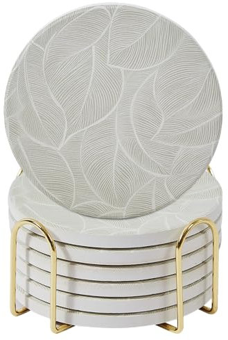 Sottobicchieri assorbenti in ceramica con supporto, sottobicchieri in marmo per tavolino da caffè, sottobicchieri assorbenti d'acqua (foglie)