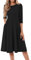 Dresses for Women UK Plus Size Tunic Dress Elegant Casual Midi Dress A Line 3/4 Sleeve Tunic Dresses Ladies Pleated Round Neck Fashion Loose Fit Wrap Dress 01-Black 3XL