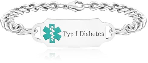 Zircobic Serpentin-Typ-1-Diabetes Medizin-ID-Armband, hypoallergenes Edelstahl wasserdichtes Sportarmband, modisches langlebiges Gesundheitsalarm-Schmuckstück