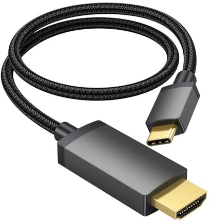 Short USB C to HDMI Cable 4K 1.5FT, Slim USBC to HDMI Cable Male to Male Compatible with Thunderbolt 3/4/5 for PC, Monitor, TV, Projector, Galaxy S9-25, iPhone 15/16, MacBook, iPad Pro, Pixel,Dell XPS