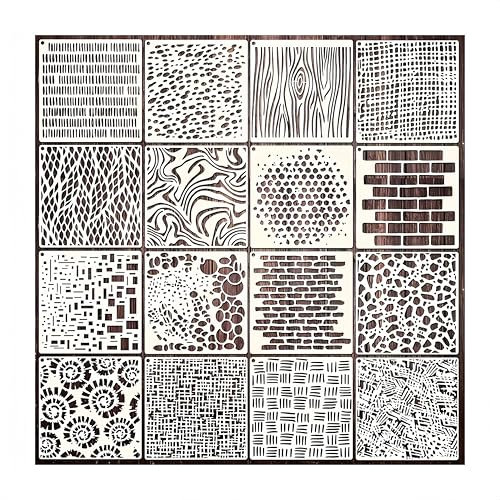 CZAKOMIX 16 Wiederverwendbare Malschablonen - Holztextur Schablonen Für Wandgestaltung, Textilgestaltung Und DIY-Projekte | Geometrische Malschablonen | Schablonen Für Wandgestaltung