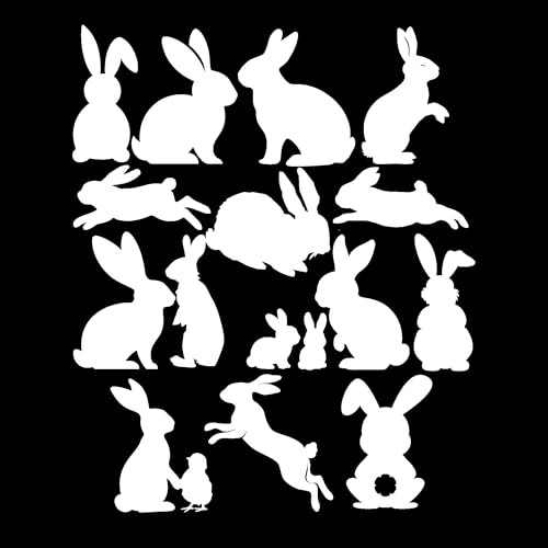 11 x Cute Bunny Rabbit Silhouette Waterproof Sticker Pack - Use on Car's, Laptops, Mirrors, Water Bottles, Scrapbooking, Fun Kids Gifts (White, 8cm (3.1) Pack)