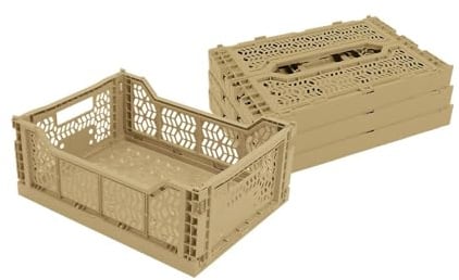 Box and beyond - Set mit 4 Faltboxen - Stapelboxen aus Kunststoff - Faltkästen mit Griff - Küche, Schlafzimmer, Büro (gelb, 40 x 30 x 15 cm)