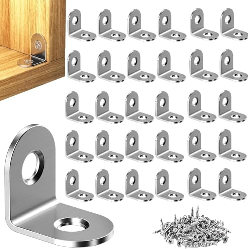 50 Stk Winkelverbinder Edelstahl Möbelwinkel 90 Grad Metallwinkel,L Winkel Metall Winkel zum schrauben,Edelstahl Stuhlwinkel,Befestigungswinkel mit Schrauben für Holz Möbel Regal-36 x 27mm (Klein)