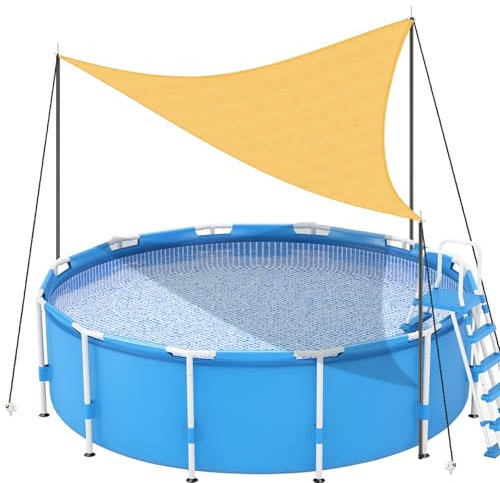 Pool Canopy Sunshade with Adjustable Poles Sun Shade Sail for Above Ground Pools, 13'x13'x13' UV-Resistant Ventilate Canopy, UV Block Shade Sail for Pool Accessories, Deck, Garden