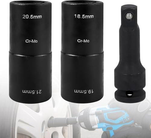 CHENGCKJ 3 Stück Doppelkopf Schlagschrauber Nüsse Set 18,5/19,5/20,5/21,5 mm mit 1/2 Kraft-Verlängerung Schlagnuss Doppelkopf Radmutternschlüssel Radmuttern Nuss Werkzeug 1/2 fit Alle Modelle