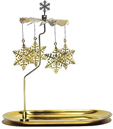 Holzsammlung Portacandela Rotante con Vassoio, Portacandele Oro Natalizi Romantico per Centrotavola, San Valentino, Matrimoni, Feste di Compleanno, Natale Decorazioni o Regalo - Fiocco di Neve