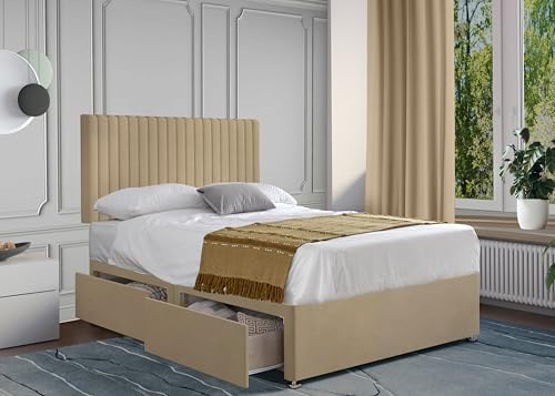 ComfoRest – Spacious 6FT Super King Size Divan Bed with Mattress and Malia Headboard – 2 Drawer Storage Base | Bed & Mattress Sets | Super King Frame for Stylish Bedrooms (Mink Plush)